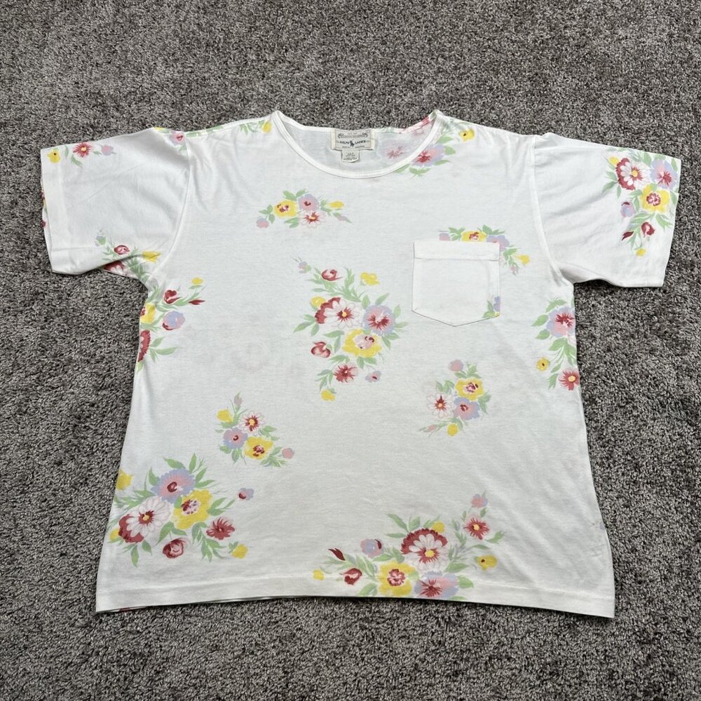 VTG Ralph Lauren 80s‎ Floral Top Womens L AUTHENTIC ROUGHWEAR MADE IN HONG KONG